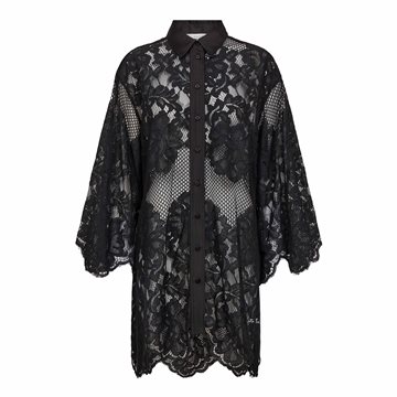 Haute L ' Amitié - Curvey Lace Hem Midi Shirt - Black